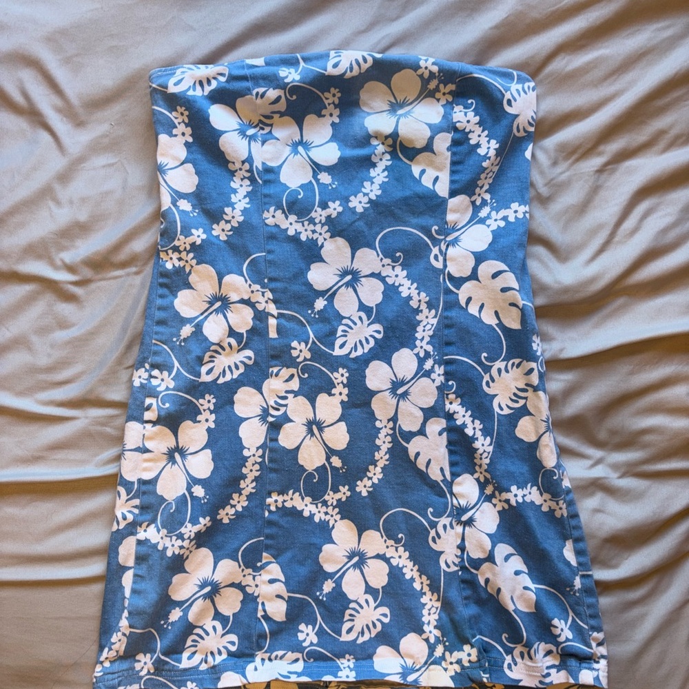 Vintage Denim Hawaiian Strapless Dress